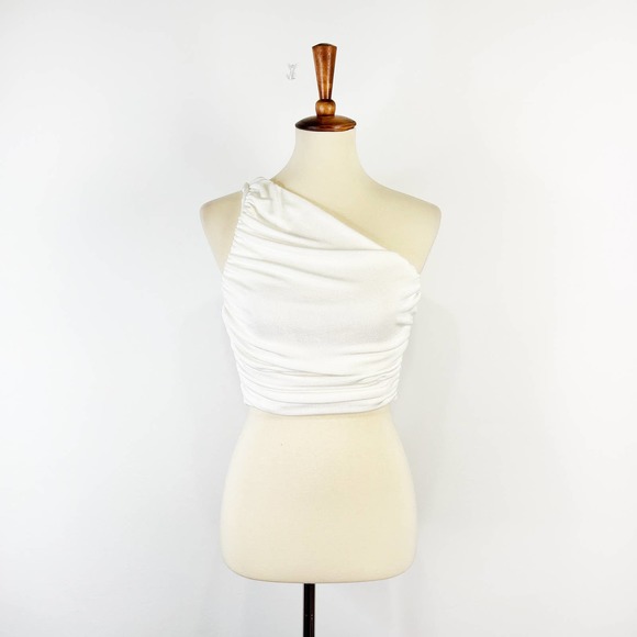 none Tops - Ruched white one shoulder tank top cropped Size Medium